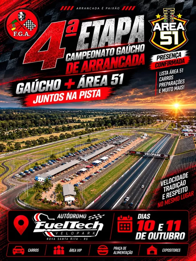 4ª Etapa Campeonato Gaúcho de Arrancada 2026 + Lista Área 51